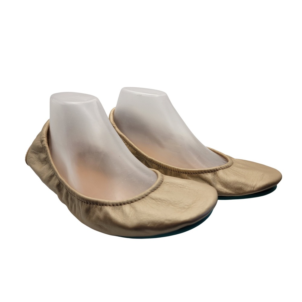 Tieks Champagne Metallic Gold Ballet Flats Size 10 Italian‎ Leather EUC Women's